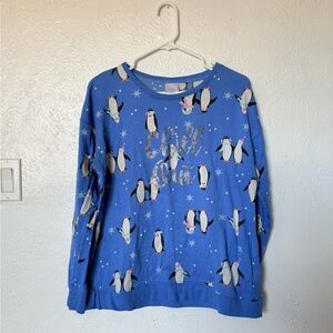 Secret Treasures Blue winter snow flakes Penguin Pajama Top
